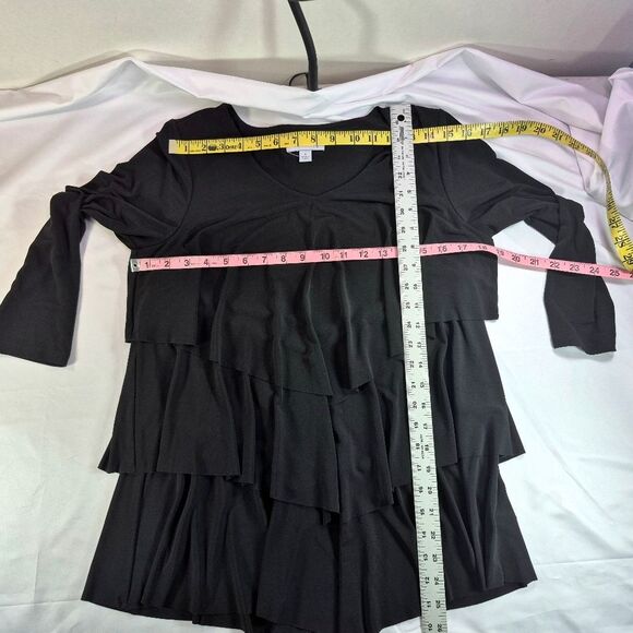 Susan Graver Top Women's Black Liquid Knit Tiered 3/4 Sleeve Scoop Neck Blouse S - Picture 7 of 11